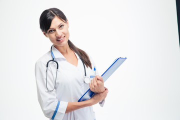 Medical doctor holding clipboard