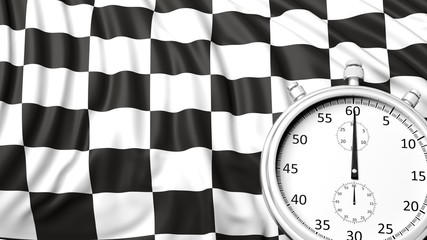 Stopwatch with waving checkered racing flag