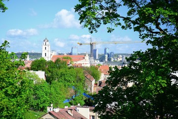 Fototapeta na wymiar Vilnius city view from hills to the old and new city