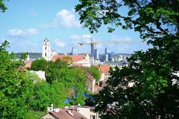 Vilnius city view from hills to the old and new city