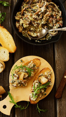 Bruschetta with roasted wild mushrooms.