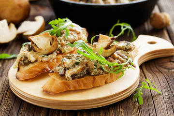 Bruschetta with roasted wild mushrooms.