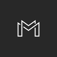 Letter M logo or two modern monogram symbol, mockup black and white business card - obrazy, fototapety, plakaty