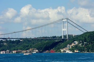 Fatih Sultan Mehmet Bridge over Hisarustu neighborhood, Istanbul, Turkey