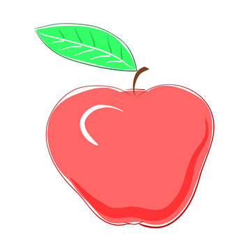 Shiny red apple, vector illustration isolated on white backgroun