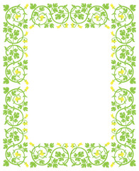 Floral frame in medieval style. Ornament of interwoven stems, foliage and flowers. Vector edging, design element and page decoration