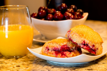 breakfast with bread and orange juice