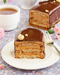 Meringue cake with hazelnut oil dakuazom and chocolate cream. Cake 