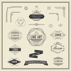 Set of retro vintage linear thin line art deco design elements g