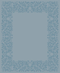 Floral frame in medieval style. Ornament of interwoven stems, foliage and flowers. Vector page decoration