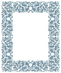 Floral frame in medieval style. Ornament of interwoven stems, foliage and flowers. Vector page decoration