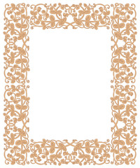Floral frame in medieval style. Ornament of interwoven stems, foliage and flowers. Vector page decoration
