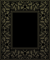 Floral frame in medieval style. Ornament of interwoven stems, foliage and flowers. Vector page decoration