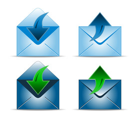 Four envelope icons with up and down arrow, vector illustration