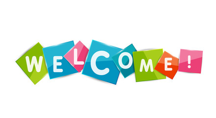 Welcome word on color square paper pieces