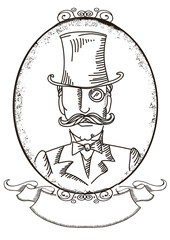 Retro man portrait in a top black hat.Vector graphic illustratio - obrazy, fototapety, plakaty