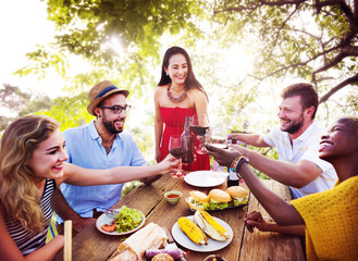 Friends Outdoors Vacation Dining Hanging out Concept