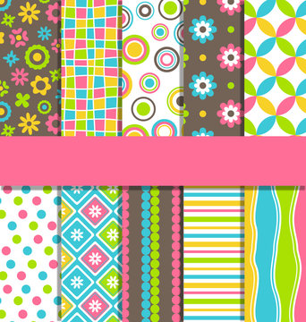 Set of ten 10 seamless bright fun abstract patterns