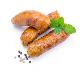 smoked sausage against on white background
