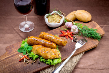 Grilled sausage with vegetables and mustard