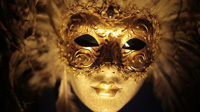Close up footage of an elegant venecian carnival mask