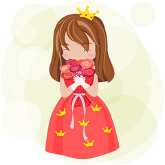 Cute cartoon princess with dress and crown is showing happy love expression vector