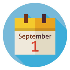 Flat Back to School September Calendar Circle Icon with Long Sha