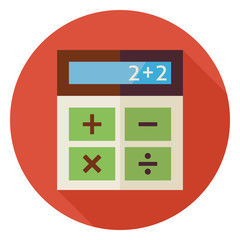 Flat Vector Education and Maths Calculator Circle Icon with Long Shadow