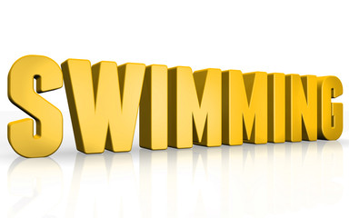 3D swimming text on white background