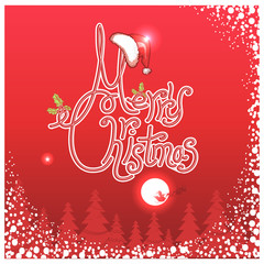 Red Merry Christmas background card with Santa hat.Vector illust