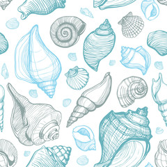 Beach Seashell Pattern. Vector seamless pattern with seashells