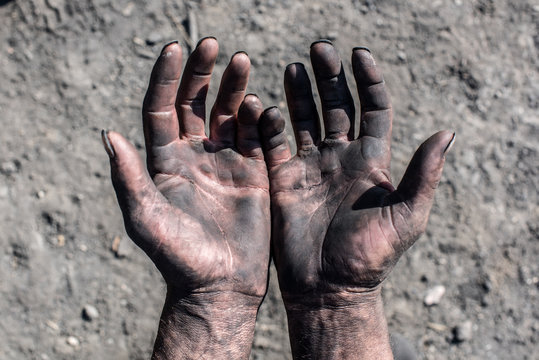 Worker Hands. Worker Man with Dirty Hands.