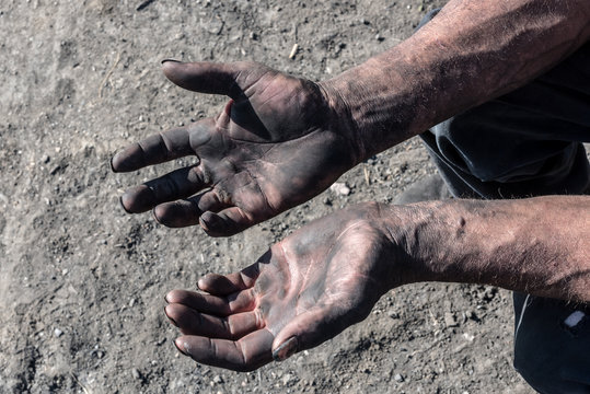 Worker Hands. Worker Man with Dirty Hands.