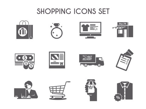 Simple black shopping vector icon set for your business, web sites, presentations, advertising etc. Quality design illustrations, elements and concept. 