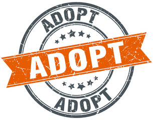 adopt round orange grungy vintage isolated stamp