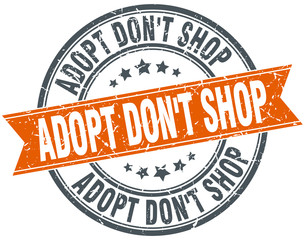 adopt don't shop round orange grungy vintage isolated stamp