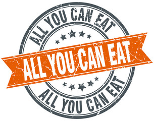all you can eat round orange grungy vintage isolated stamp