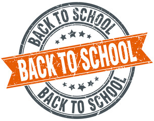 back to school round orange grungy vintage isolated stamp