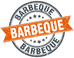 barbeque round orange grungy vintage isolated stamp