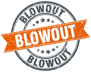 blowout round orange grungy vintage isolated stamp