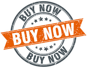 buy now round orange grungy vintage isolated stamp