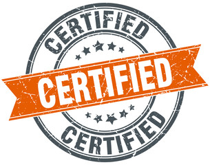 certified round orange grungy vintage isolated stamp