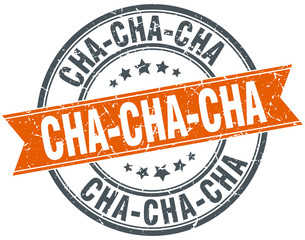 cha-cha-cha round orange grungy vintage isolated stamp