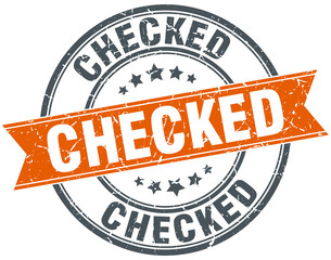 checked round orange grungy vintage isolated stamp
