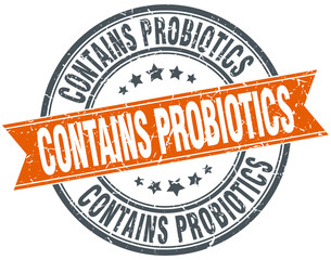 contains probiotics round orange grungy vintage isolated stamp