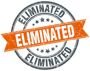 eliminated round orange grungy vintage isolated stamp