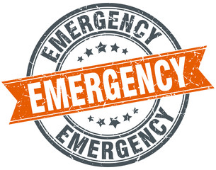 emergency round orange grungy vintage isolated stamp