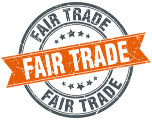 fair trade round orange grungy vintage isolated stamp