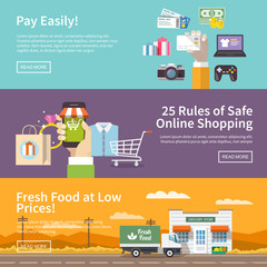 Beautiful set of colorful flat vector banners on the theme: online shopping, payment, delivery of the goods . All items are created with love especially for your amazing projects.