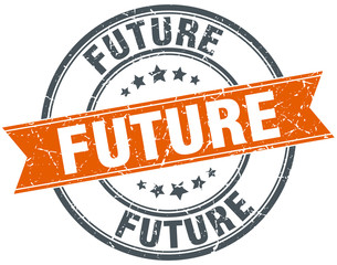 future round orange grungy vintage isolated stamp